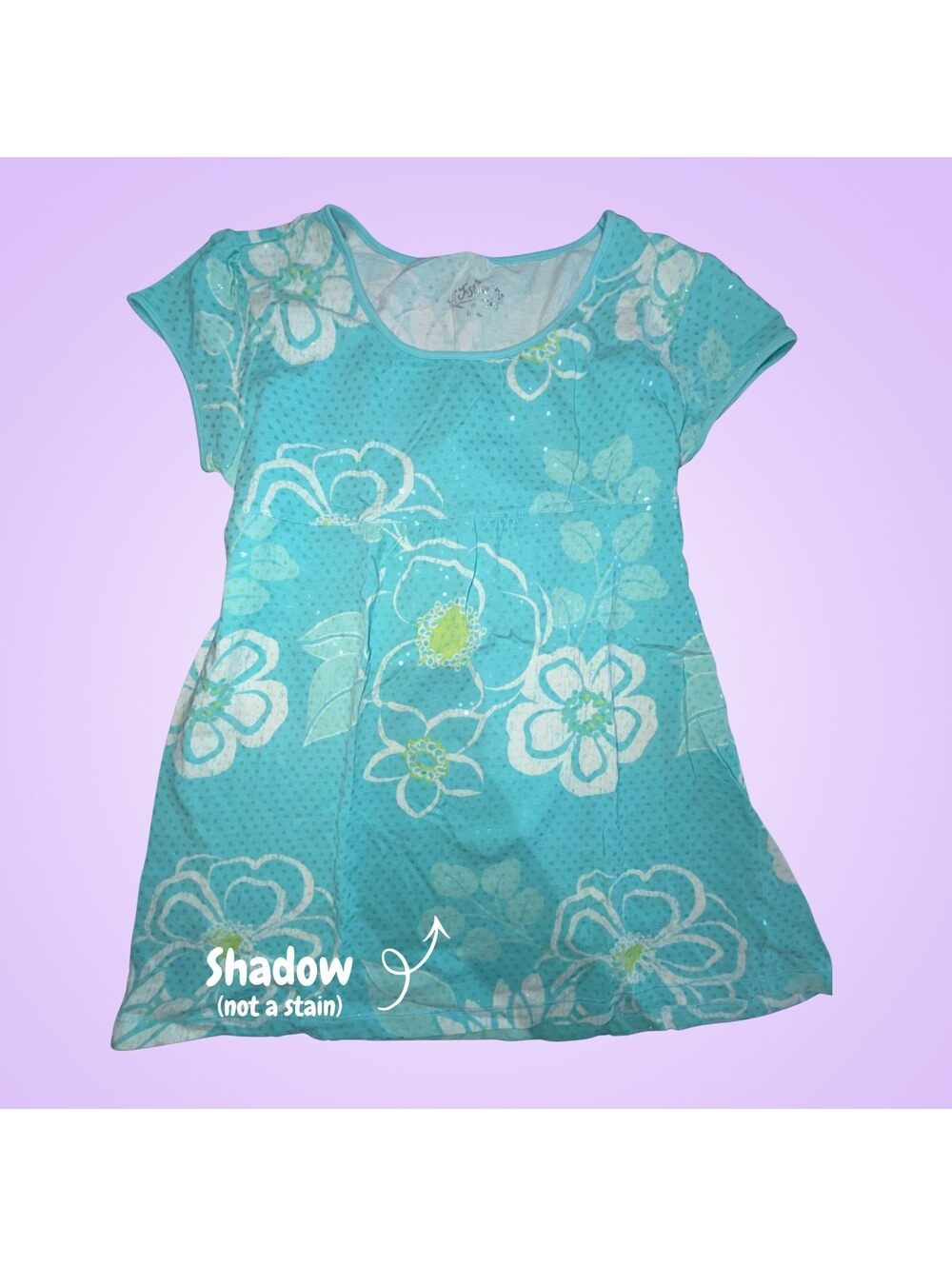 Justice Girls Size XXL 16 Turquoise Floral Dot Short Sleeve Tunics Dress Top